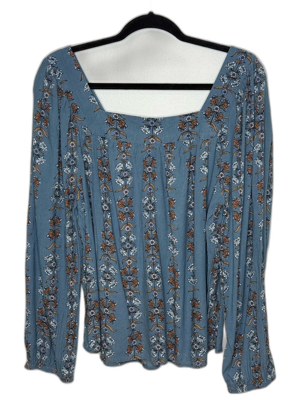 Sonoma Floral Square Neck Peasant Long Sleeve Blouse Blue XL NWOT